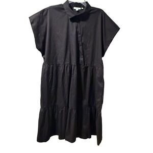 Chico's Poplin Diagonal Button Front Womens 16 Black Tiered Dark Cottagecore